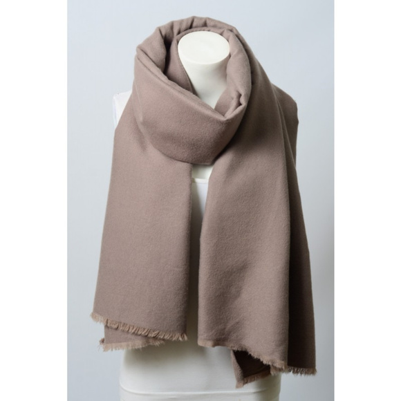 Lightweight Warm Taupe Tan Oblong Blanket Scarf with Frayed Edge - Picture 2 of 2